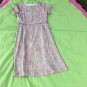 Talbots pink green yellow tweed dress size 8